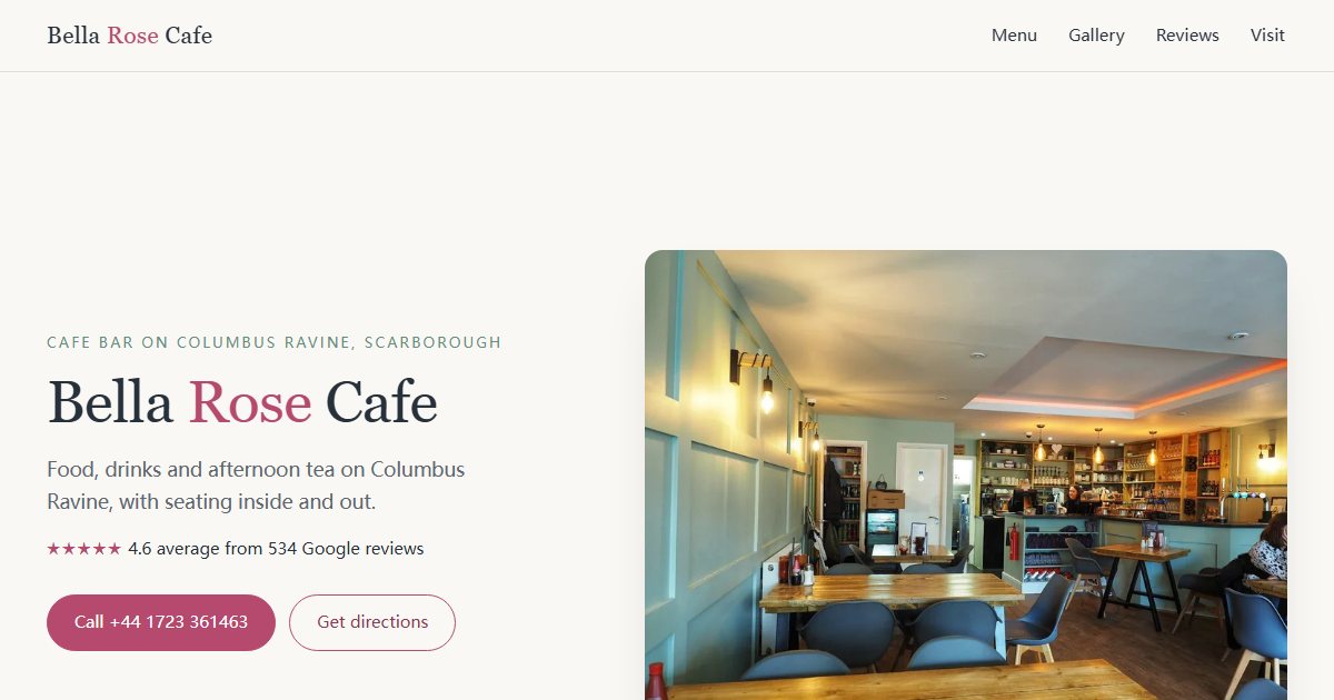 First screen of the Bella Rose Cafe concept website