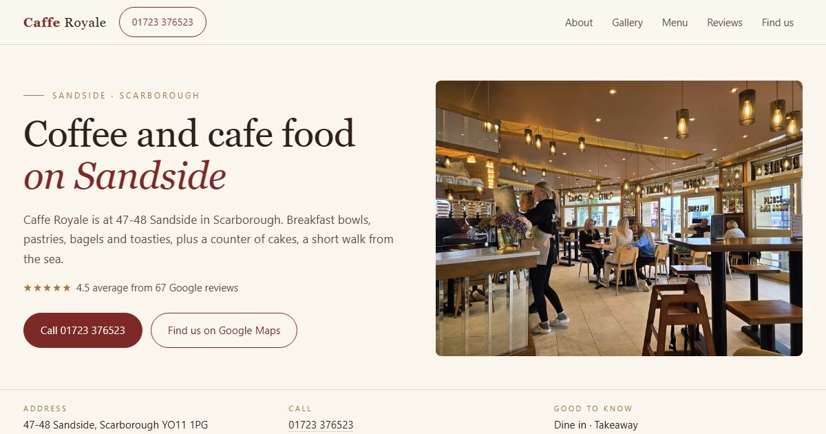 First screen of the Caffe Royale concept website