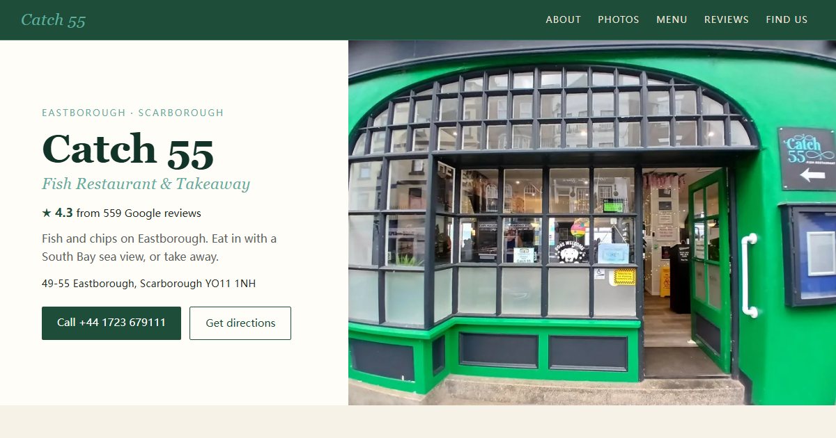 First screen of the Catch 55 concept website